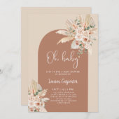 Boho Terracotta Pampas Baby shower Invitation fill (Devant / Derrière)