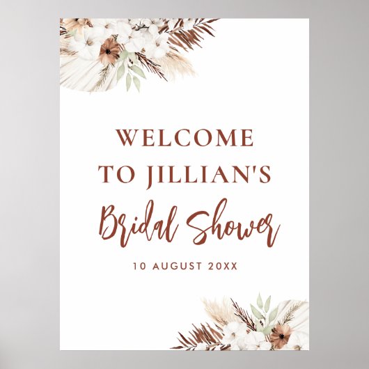 boho terracotta pampas bruidsuitnodiging welkomstb poster (Voorkant)