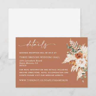 Boho Terracotta Pampas Détails du Mariage Carte LE