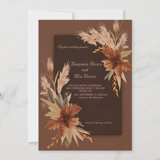 Boho Terracotta Pampas Faire-part de mariage d'her (Devant)