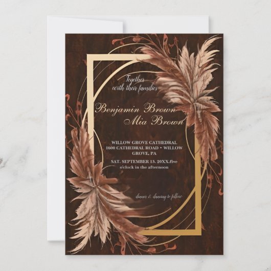 Boho Terracotta Pampas Faire-part de mariage d'her (Devant)