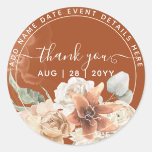 Boho Terracotta Pampas Gras Bedankje Cadeautje Ronde Sticker