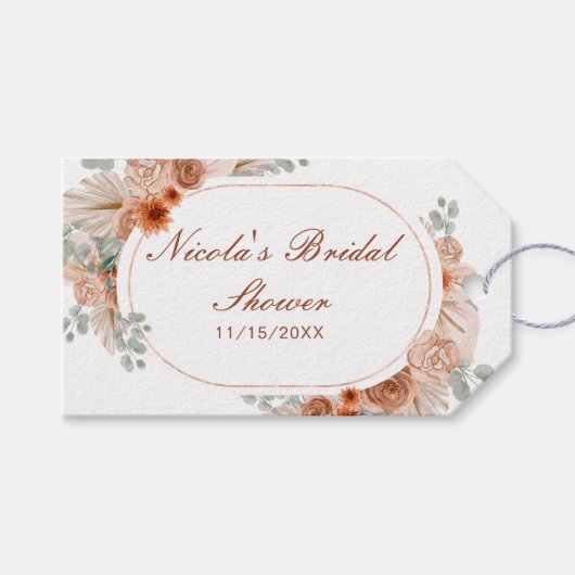 Boho Terracotta Pampas Gras Bruiloft Feest Cadeaulabel (Voorkant (Horizontaal))