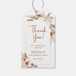 Boho Terracotta Pampas Gras Verjaardag Dank u Cadeaulabel