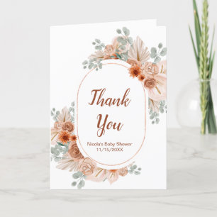 Boho Terracotta Pampas Grass Baby shower Bedankkaart