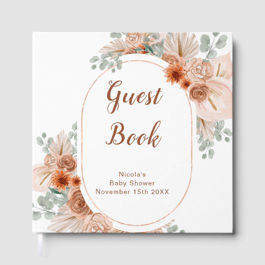 Boho Terracotta Pampas Grass Baby Shower Gastenboek (Voorkant)