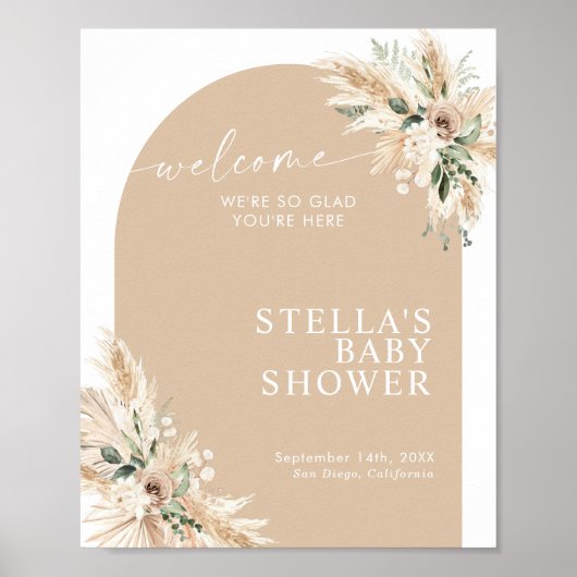 Boho Terracotta Pampas Grass Baby shower Poster (Voorkant)
