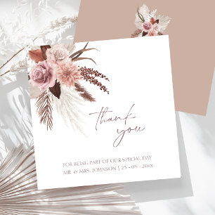 Boho Terracotta Pampas Grass Floral Wedding Bedankkaart