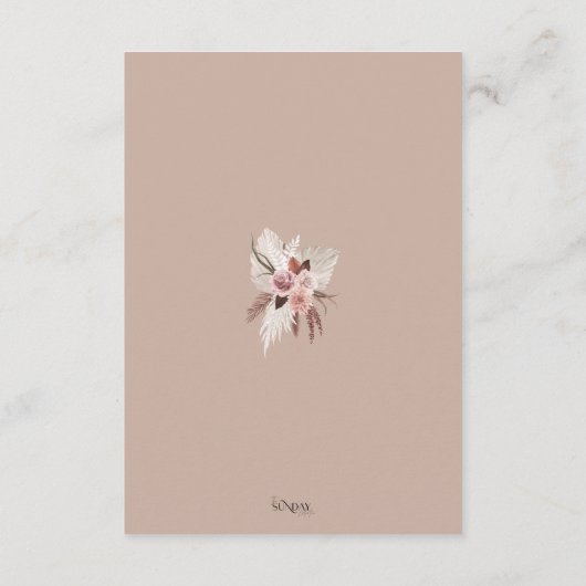 Boho Terracotta Pampas Grass Floral Wedding Informatiekaartje (Achterkant)