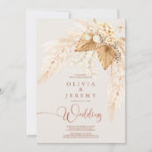 Boho Terracotta Pampas Grass Foto Wedding Kaart (Voorkant)