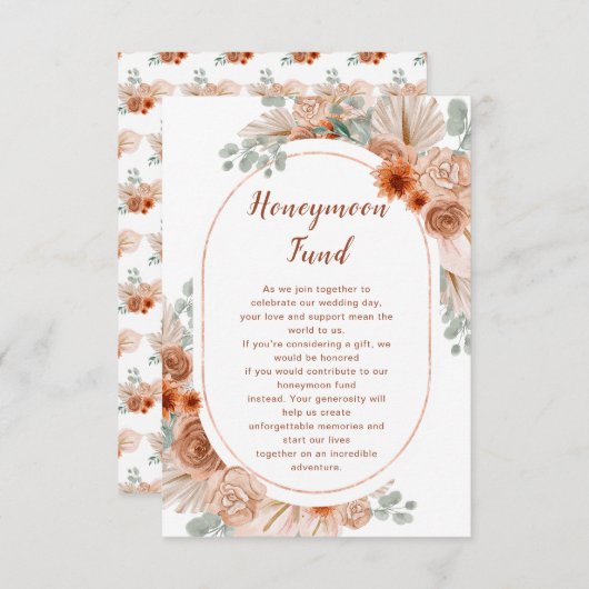 Boho Terracotta Pampas Grass honeymoon Fund Informatiekaartje (Voorkant / Achterkant)