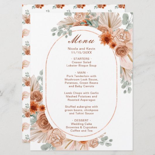 Boho Terracotta Pampas Grass Menu (Voorkant / Achterkant)