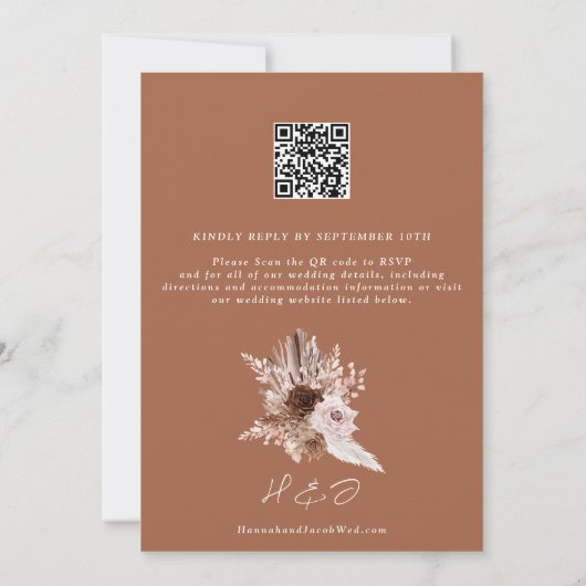 Boho Terracotta Pampas Grass QR Code RSVP Weddensc Kaart (Achterkant)