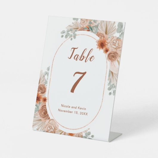 Boho Terracotta Pampas Grass Reclamebord Met Voetstuk (Voorkant)