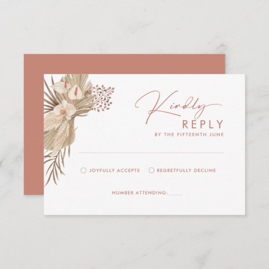 Boho Terracotta Pampas Grass RSVP Reply Card (Voorkant / Achterkant)