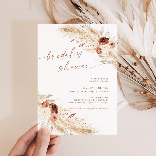 Boho Terracotta Pampas Grass Vrijgezellenfeest Inv Kaart