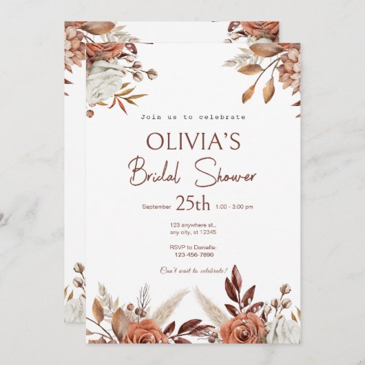 Boho Terracotta Pampas Grass Vrijgezellenfeest Kaart (Voorkant / Achterkant)