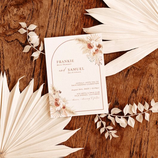 Boho Terracotta Pampas Grass Wedding Kaart