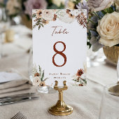 Boho Terracotta Pampas Grass Wedding Table Number Kaart