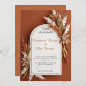 Boho Terracotta Pampas Grass Wedding Uitnodiging (Voorkant / Achterkant)
