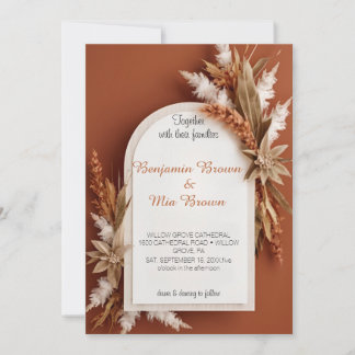 Boho Terracotta Pampas Grass Wedding Uitnodiging