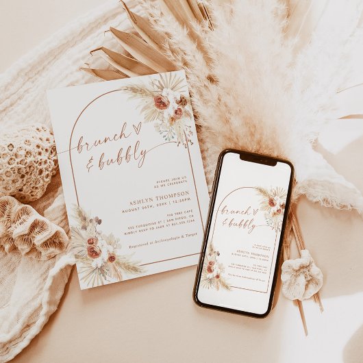 Boho Terracotta Pampas Invitation de Brunch de mar