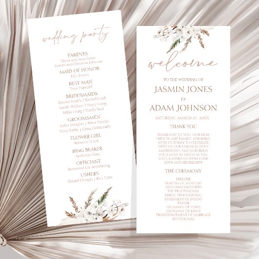 Boho Terracotta Pampas Programme de mariage orchid