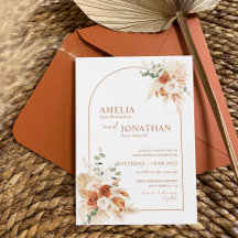 Boho Terracotta Pampas Wedding Uitnodiging