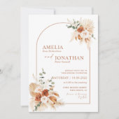 Boho Terracotta Pampas Wedding Uitnodiging (Voorkant)