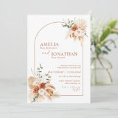 Boho Terracotta Pampas Wedding Uitnodiging (Staand voorkant)