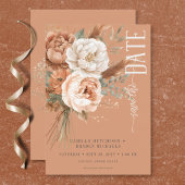 Boho Terracotta Perzik & Crème Bloemen Bruiloft Save The Date