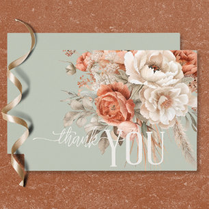 Boho Terracotta Perzik & Crème Bloemen Groene Trou Bedankkaart