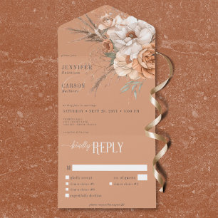 Boho Terracotta Perzik & Crème Bloemendiner All In One Uitnodiging