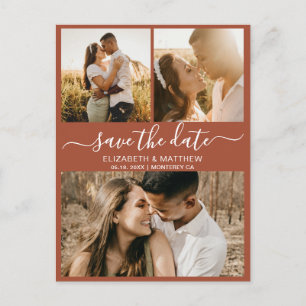 Boho Terracotta Photo Collage Save the Date Aankondigingskaart
