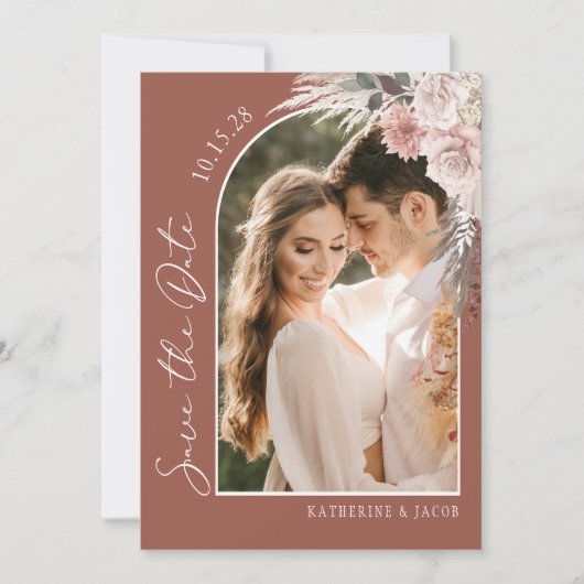 Boho Terracotta Photo Wedding Save The Date (Voorkant)