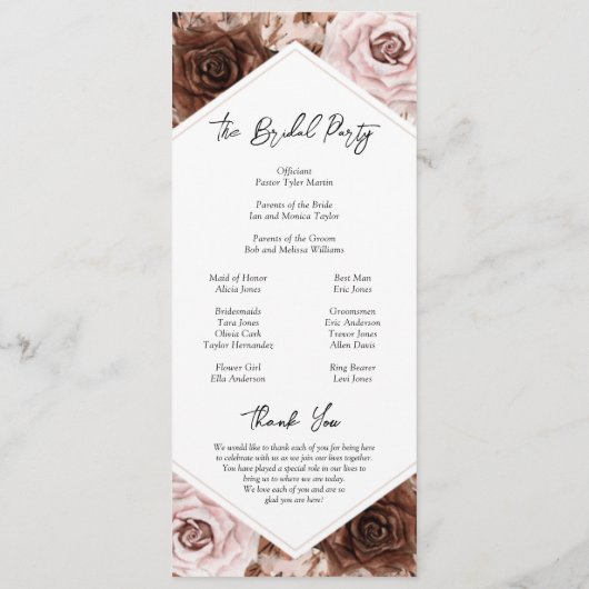 Boho Terracotta Programme de cérémonie de Mariage  (Dos)