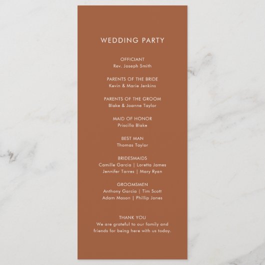 Boho Terracotta Programme de mariage (Dos)