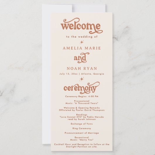 Boho Terracotta Programme de mariage rétro (Devant)