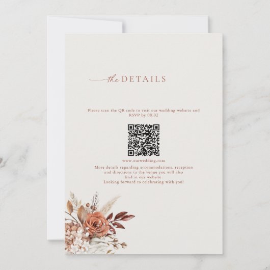 Boho Terracotta QR Code 2 in 1 Weddenschap Kaart (Achterkant)