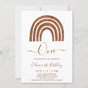 Boho Terracotta Rainbow 1er Birthday Invitation