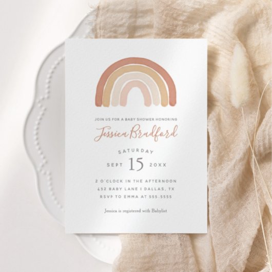 Boho Terracotta Rainbow Baby shower Invitation