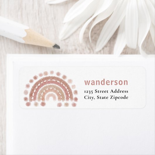 Boho terracotta regenboog gezellig etiket (Insitu)