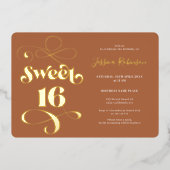 Boho terracotta retro script foto Sweet 16 Folie Uitnodiging (Voorkant)
