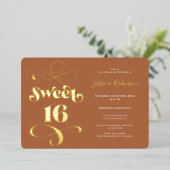 Boho terracotta retro script foto Sweet 16 Folie Uitnodiging (Staand Voorkant)