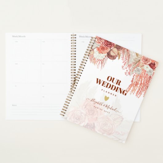 Boho Terracotta Roos Pampas Gras Bloem Bruiloft Planner (Display)