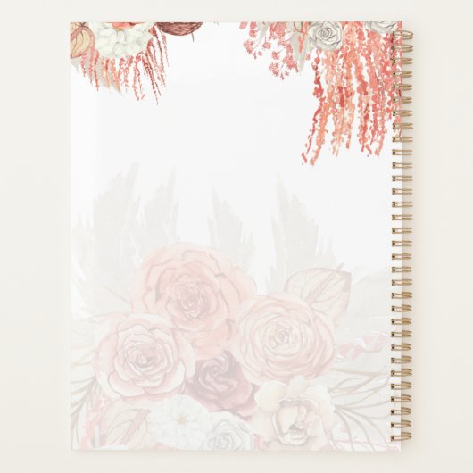 Boho Terracotta Roos Pampas Gras Bloem Bruiloft Planner (Achterkant)