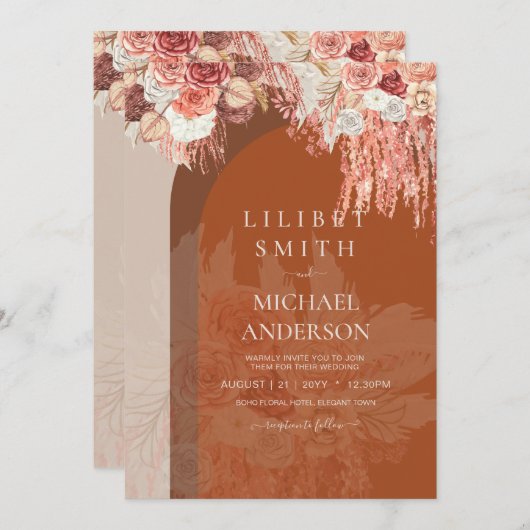 Boho Terracotta Roos Pampas Grass Floral Wedding (Voorkant / Achterkant)