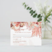 Boho Terracotta Roos Pampas Grass Floral Wedding Briefkaart (Staand voorkant)