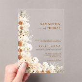 Boho Terracotta Roos & Pampas Grass Wedding Acryl Uitnodigingen (Insitu (Draagbaar))