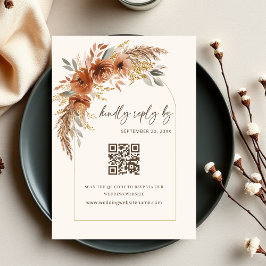 Boho Terracotta Rust Fall Floral Wedding QR Code RSVP Kaartje